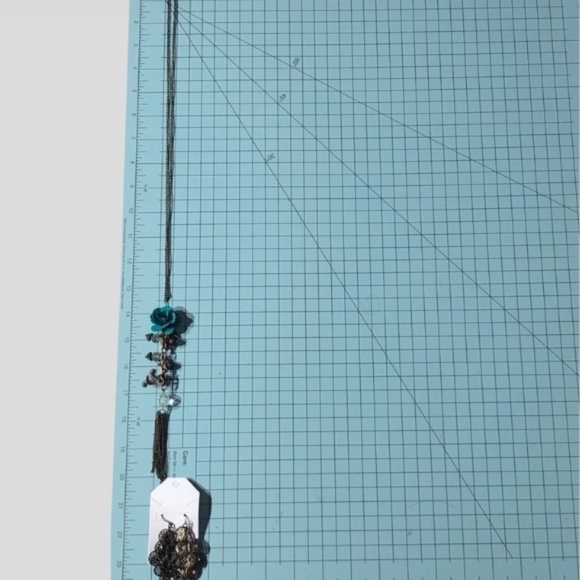 Vintage Floral Pendant Necklace Filigree Earrings Set Turquoise One Size - Picture 5 of 5